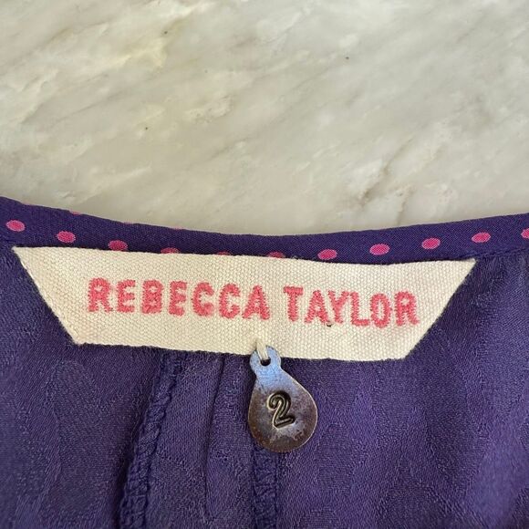 Rebecca Taylor 100% silk purple leopard print smocked waist dress size 2 - Picture 4 of 7